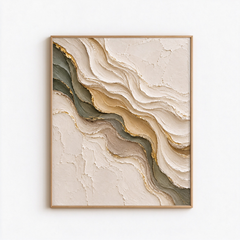 Luxury Gold Leaf & Sage Wave 3D Textured Wall Art – Abstract Organic Marble & River Impasto Canvas Art for Living Room, Modern Wabi-Sabi Wall Decor TEXVAS | Textured Canvas Art