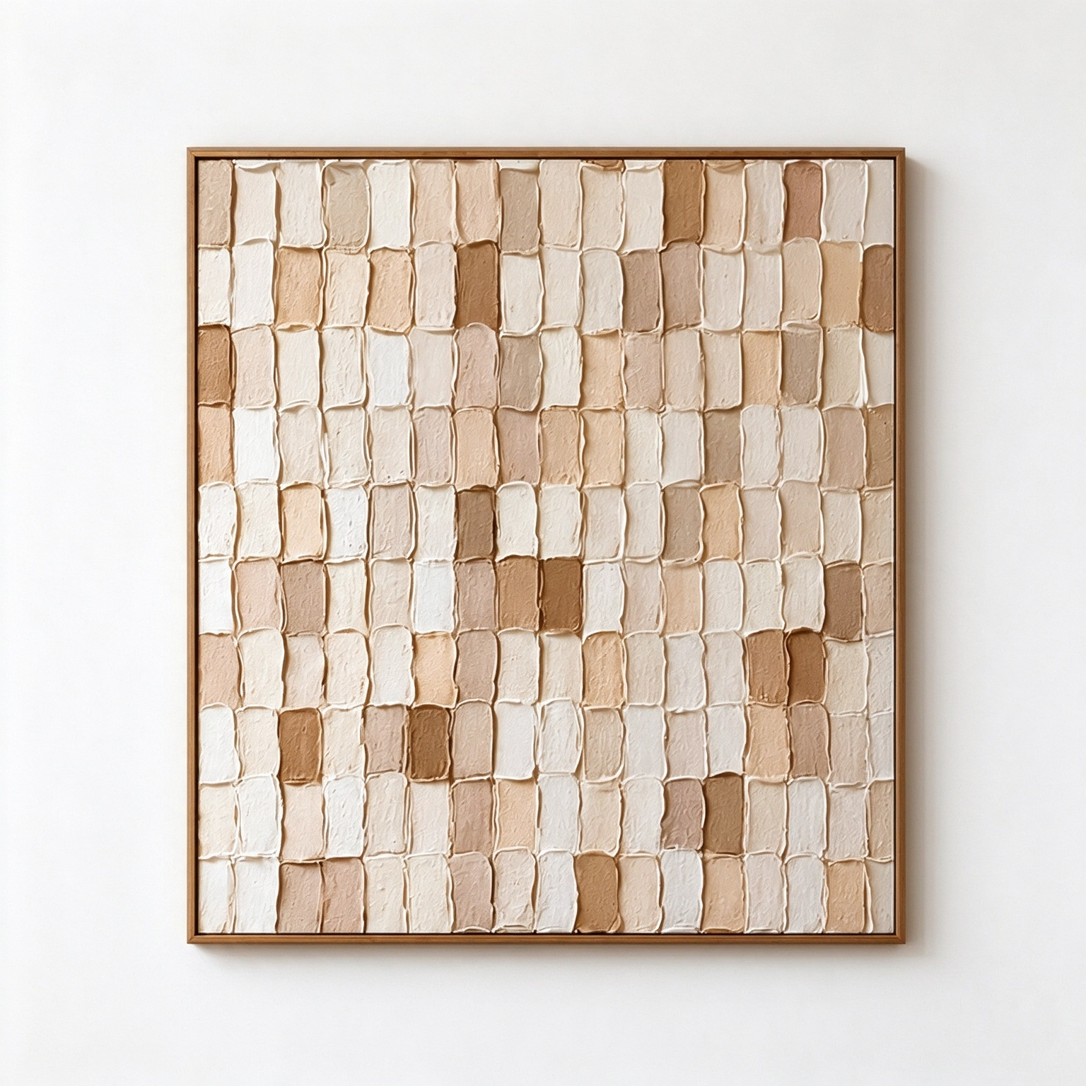 Large 3D Textured Grid Abstract Canvas Wall Art – Hand-Painted Neutral Beige & Brown Impasto Oil Painting, Wabi-Sabi Block Mosaic Palette Knife Art for Living Room, Bedroom & Office Decor TEXVAS | Textured Canvas Art