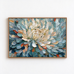 Large Horizontal 3D Textured Floral Canvas Wall Art – Hand-Painted Dusty Blue & Cream Blooming Flower Impasto Oil Painting, Palette Knife Botanical Art for Living Room Over Sofa & Bedroom Decor TEXVAS | Textured Canvas Art
