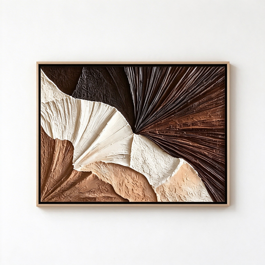 Sculpted Fan – Hand-Painted 3D Palm Leaf Textured Canvas Wall Art | Modern Earth Tone Wabi-Sabi Framed Artwork TEXVAS | Textured Canvas Art
