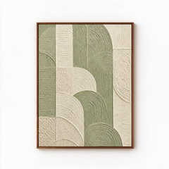 Geometric Arches Textured Wall Art - Sage Green & Cream Impasto Canvas with Curved and Linear Relief Patterns, Walnut Framed TEXVAS | Textured Canvas Art