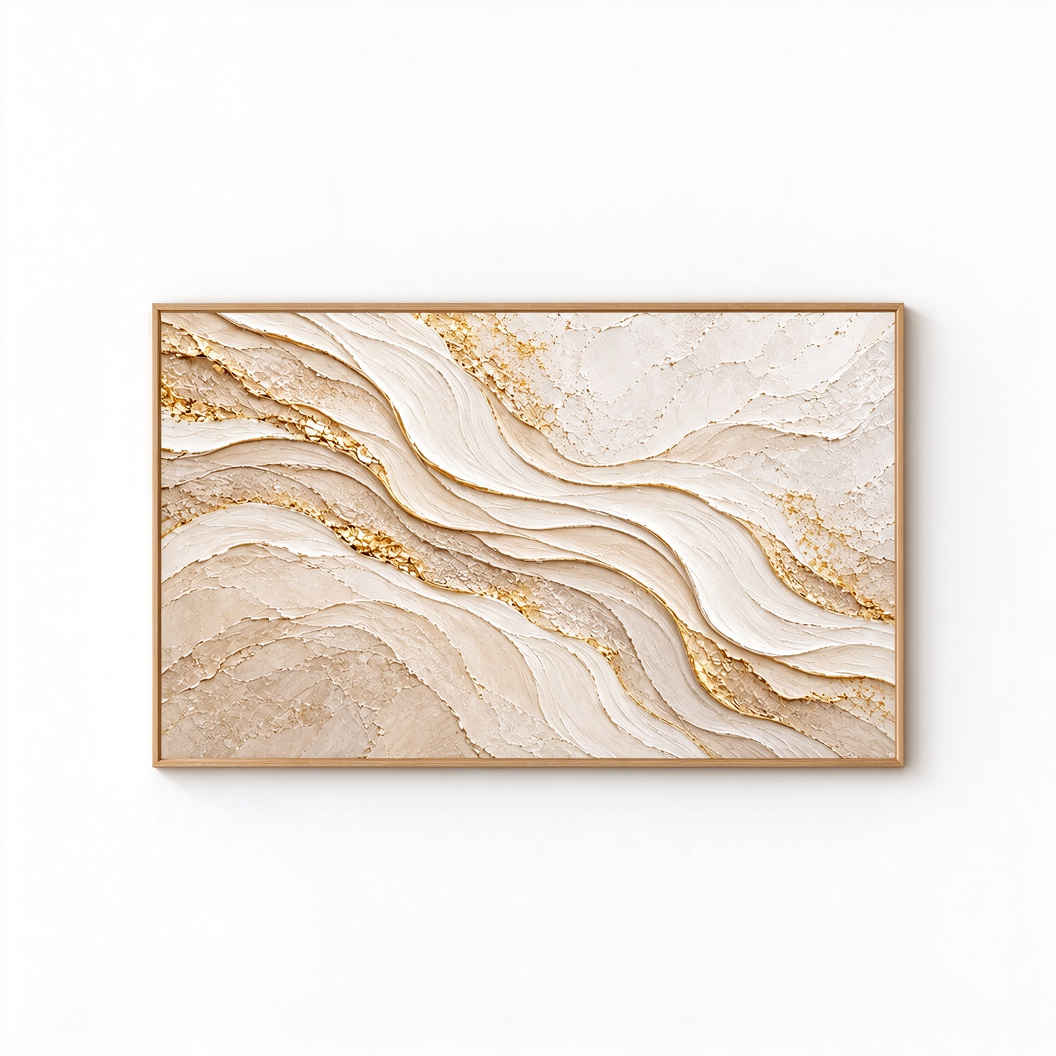 Golden Sands Flow: Horizontal Luxury 3D Textured Wavy Mountain and Gold Leaf Impasto Wall Art for Modern Living Rooms TEXVAS | Textured Canvas Art