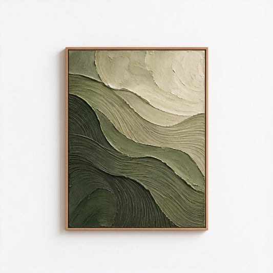 Wavy Sage & Forest Green Mountain Ridge 3D Textured Wall Art – Abstract Fluted Waves Impasto Canvas Art for Living Room, Wabi-Sabi Nature-Inspired Wall Decor TEXVAS | Textured Canvas Art