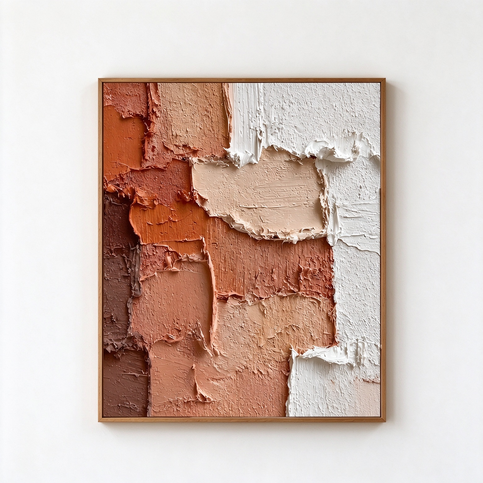 Earthy Layers – Hand-Painted 3D Terracotta & Cream Heavy Impasto Textured Canvas Wall Art | Vertical Wabi-Sabi Framed Artwork TEXVAS | Textured Canvas Art