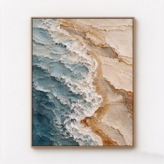 Ocean Waves & Golden Shore 3D Textured Coastal Wall Art – Deep Teal & Sandy Beige Impasto Canvas Painting for Living Room, Beach House Wall Decor TEXVAS | Textured Canvas Art