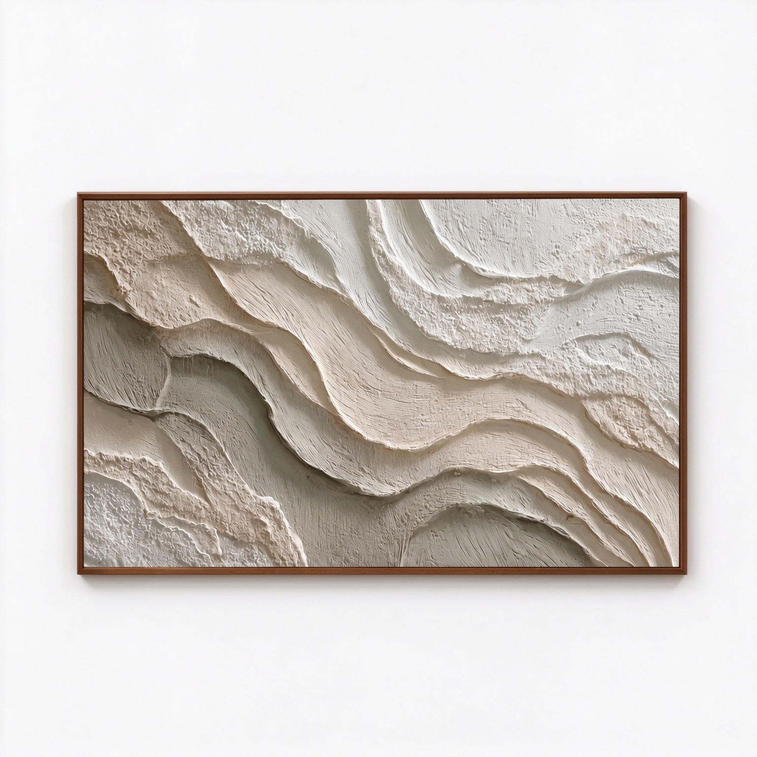Serene Strata – Hand-Painted 3D Cream & Sand Textured Canvas Wall Art | Earthy Wabi-Sabi Framed Artwork TEXVAS | Textured Canvas Art