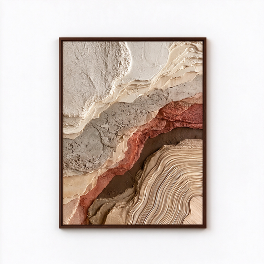 Abstract Geological Strata & Tree Ring Textured Wall Art – Terracotta, Sand & Earth Tone 3D Impasto Canvas Art for Living Room, Wabi-Sabi Organic Wall Decor TEXVAS | Textured Canvas Art
