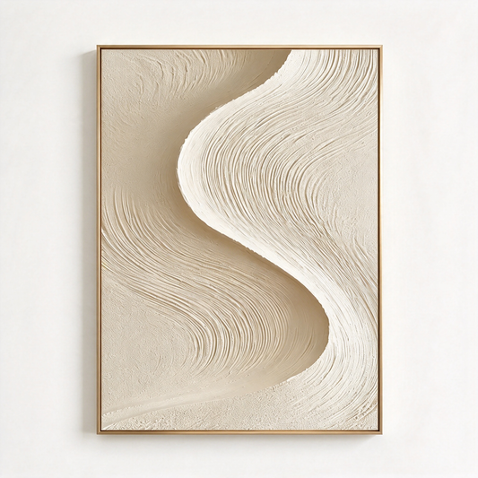 Minimalist Cream S-Wave 3D Textured Wall Art – Warm Ivory & Beige Fluted Ridge Impasto Canvas Painting, Modern Wabi-Sabi Vertical Plaster Wall Decor TEXVAS | Textured Canvas Art