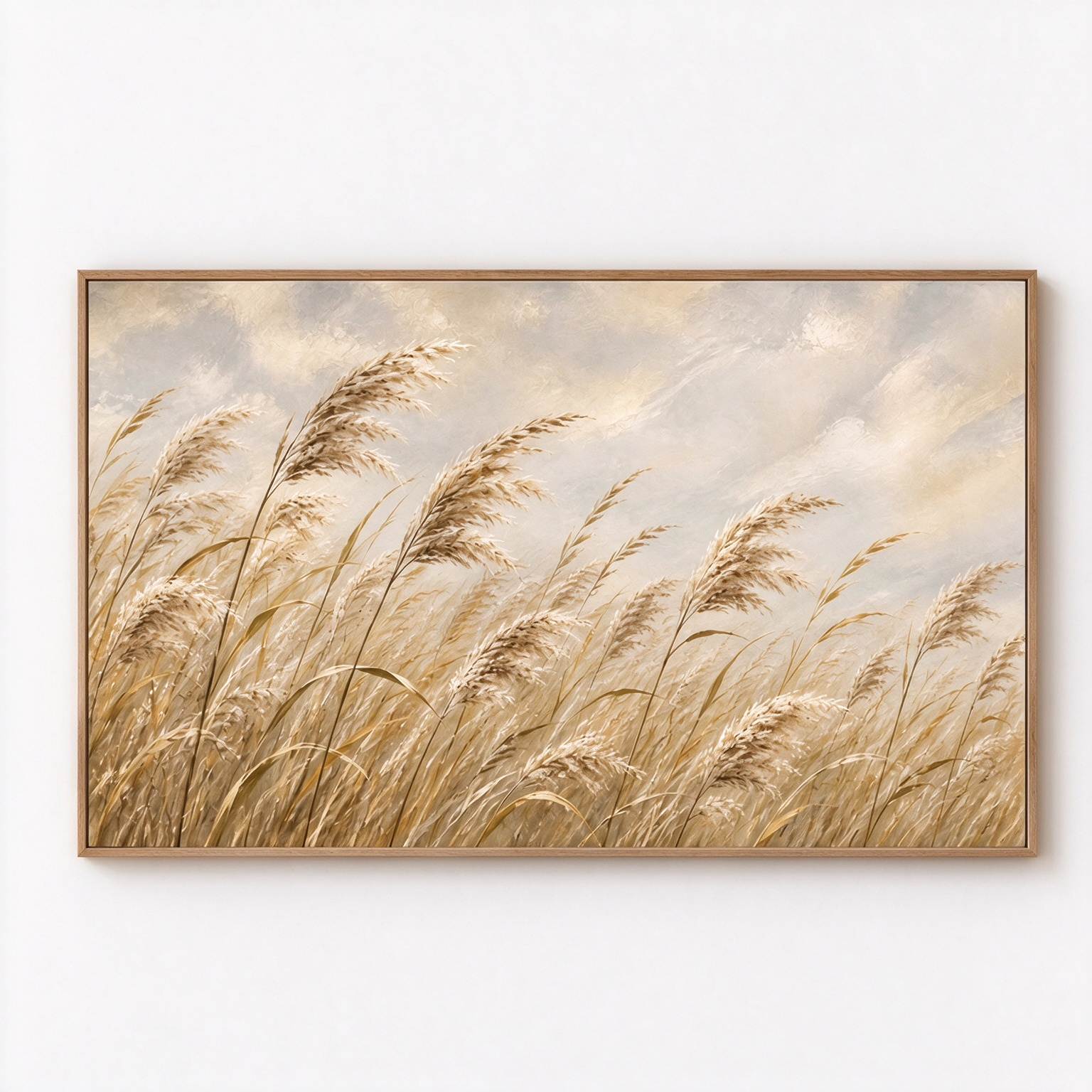 Whispering Breezes – Hand-Painted Textured Pampas Grass & Reeds Canvas Wall Art | Horizontal Modern Coastal Farmhouse Framed Artwork TEXVAS | Textured Canvas Art