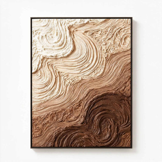 Swirling Earth & Coffee Strata 3D Textured Wall Art – Warm Espresso, Caramel & Cream Impasto Canvas Painting, Modern Wabi-Sabi Swirl Plaster Wall Decor TEXVAS | Textured Canvas Art