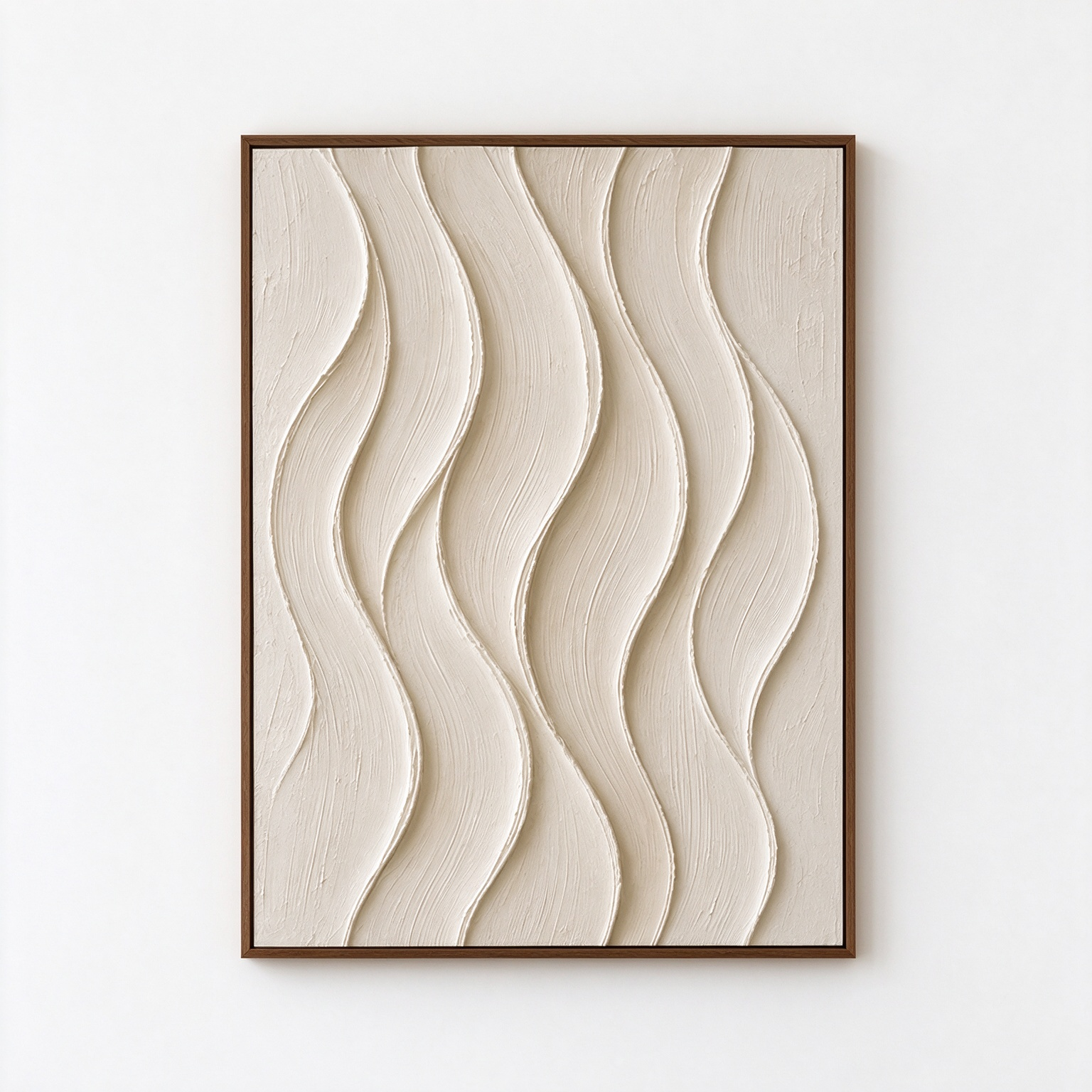 Serene Currents – Hand-Painted 3D Off-White & Beige Vertical Wave Relief Canvas Wall Art | Minimalist Wabi-Sabi Framed Artwork TEXVAS | Textured Canvas Art