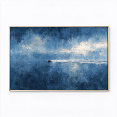 Large Horizontal Blue Seascape Canvas Wall Art – Hand-Painted Speedboat Ocean Waves Oil Painting, Modern Abstract Textured Navy Blue Seascape Artwork for Living Room Over Sofa & Bedroom Decor TEXVAS | Textured Canvas Art