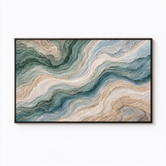 3D High-Relief Textured Abstract Mountain & River Wall Art – Large Impasto Canvas in Deep Teal, Soft Green, Ivory, and Beige Tones, Modern Coastal or Wabi-Sabi Style, Large Horizontal Decor TEXVAS | Textured Canvas Art