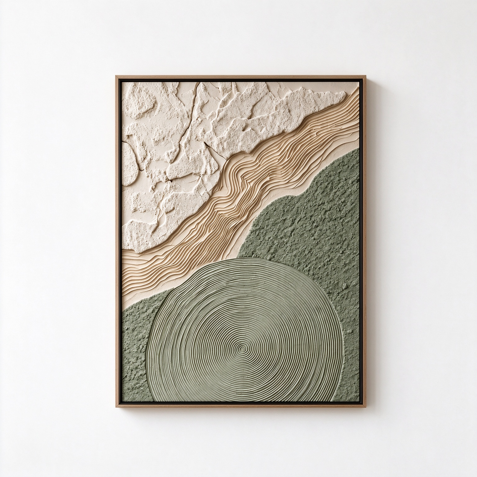 Zen Topography – Hand-Painted 3D Sage Green & Beige Relief Canvas Wall Art | Vertical Minimalist Wabi-Sabi Framed Artwork TEXVAS | Textured Canvas Art