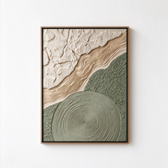 Zen Topography – Hand-Painted 3D Sage Green & Beige Relief Canvas Wall Art | Vertical Minimalist Wabi-Sabi Framed Artwork TEXVAS | Textured Canvas Art