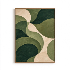 Modern Organic Wave Abstract Canvas Wall Art – Hand-Painted Forest Green & Beige Textured Oil Painting, Mid-Century Curved Abstract Art for Living Room, Bedroom & Office Decor TEXVAS | Textured Canvas Art