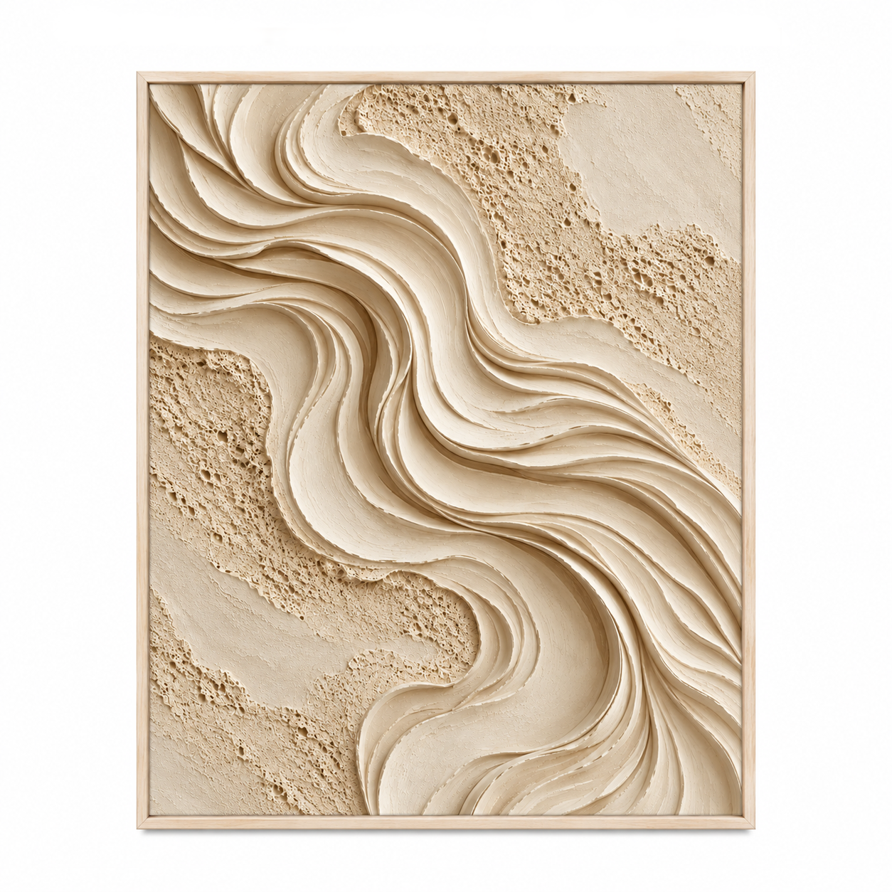 Large Vertical 3D Textured Minimalist Canvas Wall Art – Hand-Painted Cream Wave & Travertine Plaster Relief Oil Painting, Modern Wabi-Sabi Sand Dune Impasto Artwork for Entryway & Bedroom Decor TEXVAS | Textured Canvas Art