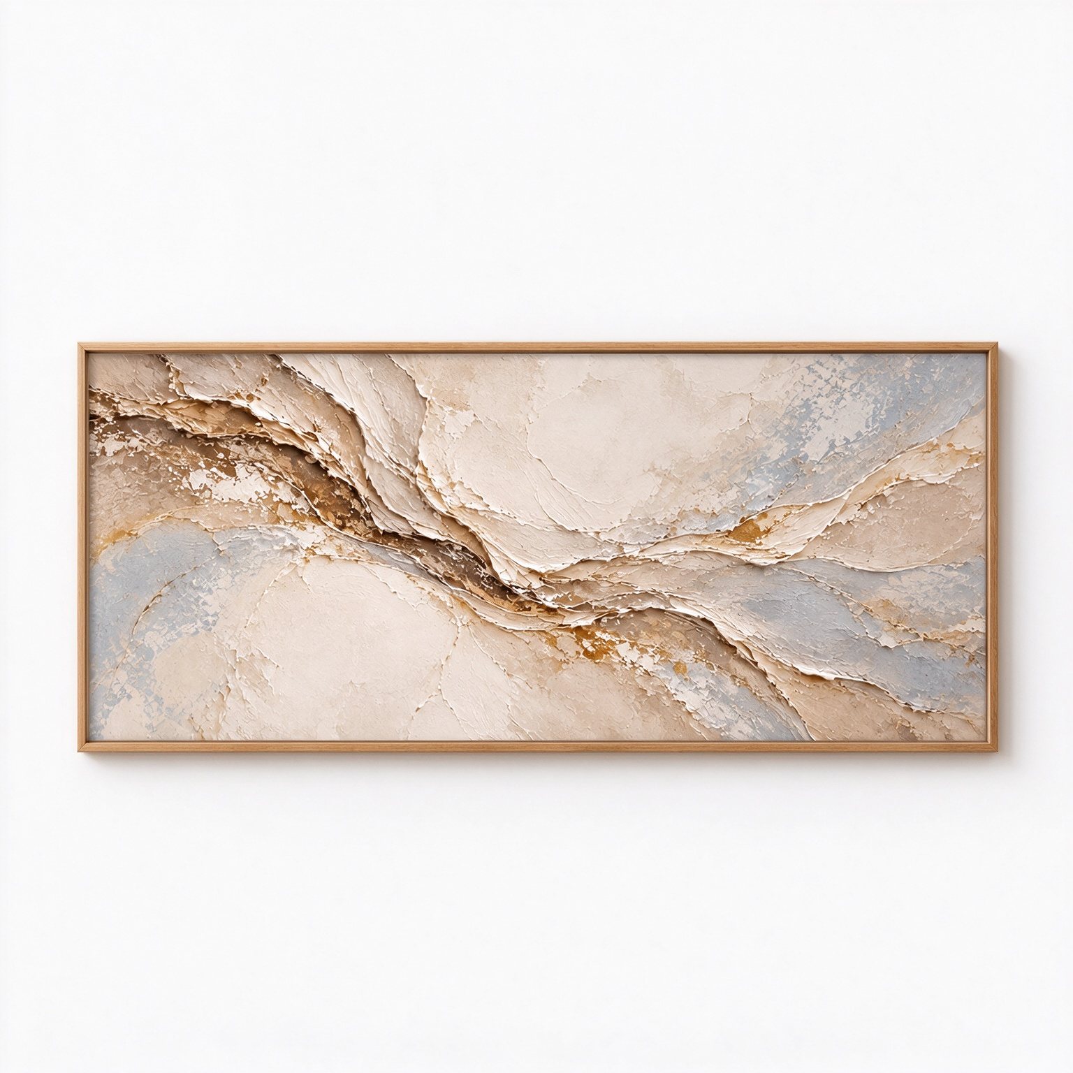 Earth Veins – Hand-Painted 3D Beige & Gold Weathered Canyon Textured Canvas Wall Art | Minimalist Wabi-Sabi Framed Artwork TEXVAS | Textured Canvas Art