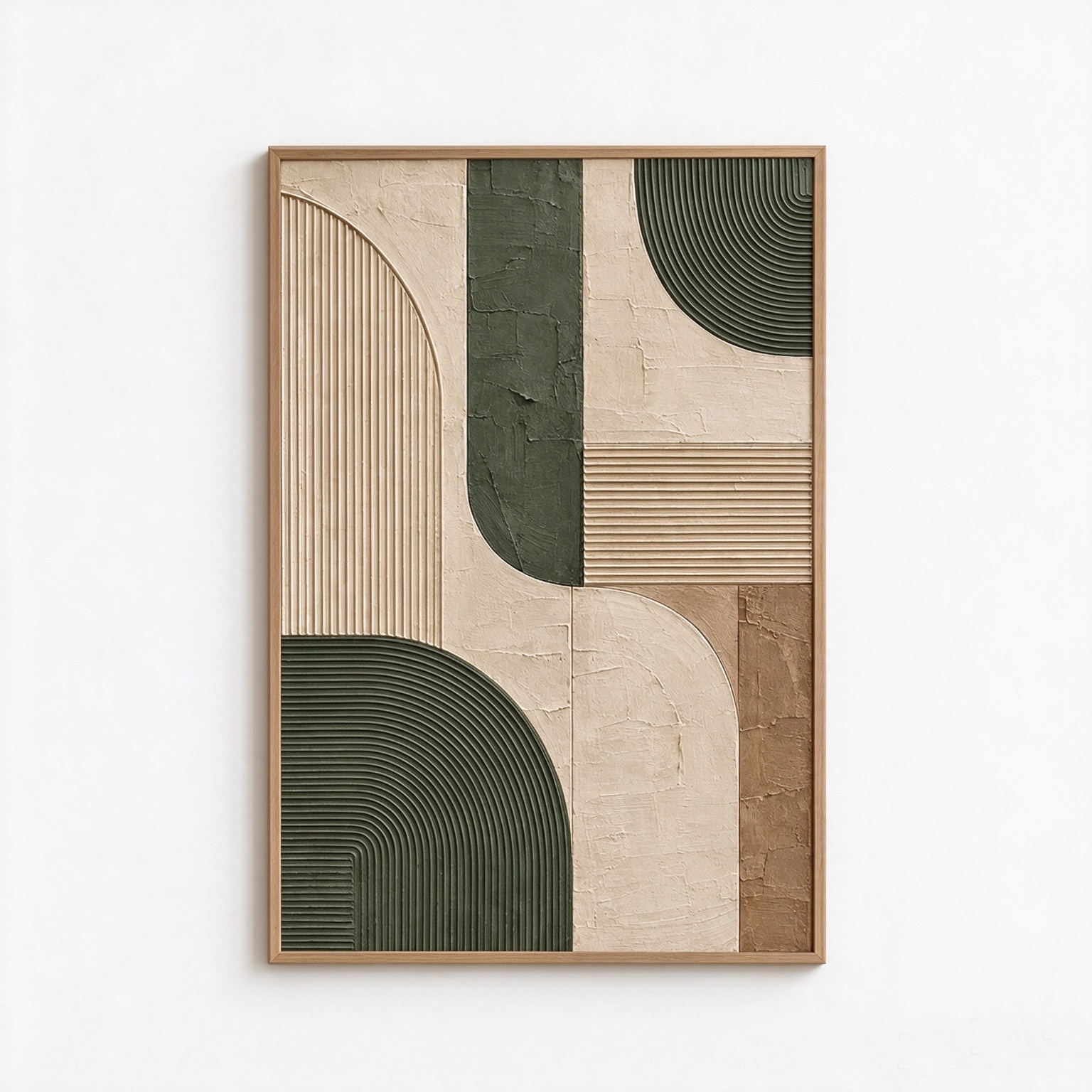 Olive Green Geometric Arches 3D Textured Wall Art – Fluted Arch & Line Relief Impasto Canvas Painting, Modern Wabi-Sabi Geometric Wall Decor TEXVAS | Textured Canvas Art