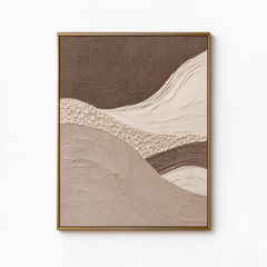 Silent Dunes – Hand-Painted 3D Mocha & Cream Wave Textured Canvas Wall Art | Vertical Wabi-Sabi Framed Artwork TEXVAS | Textured Canvas Art