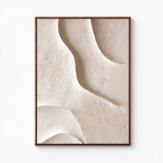 Serenity Waves – Hand-Painted 3D Cream & Beige Organic Wave Relief Canvas Wall Art | Vertical Minimalist Wabi-Sabi Framed Artwork TEXVAS | Textured Canvas Art