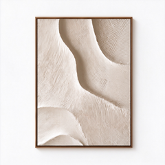 Serenity Waves – Hand-Painted 3D Cream & Beige Organic Wave Relief Canvas Wall Art | Vertical Minimalist Wabi-Sabi Framed Artwork TEXVAS | Textured Canvas Art