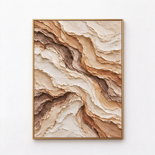 Grounded Waves: Heavy Impasto 3D Textured Desert Landscape in Warm Brown and Beige – Wabi-Sabi Minimalist Organic Wall Decor TEXVAS | Textured Canvas Art