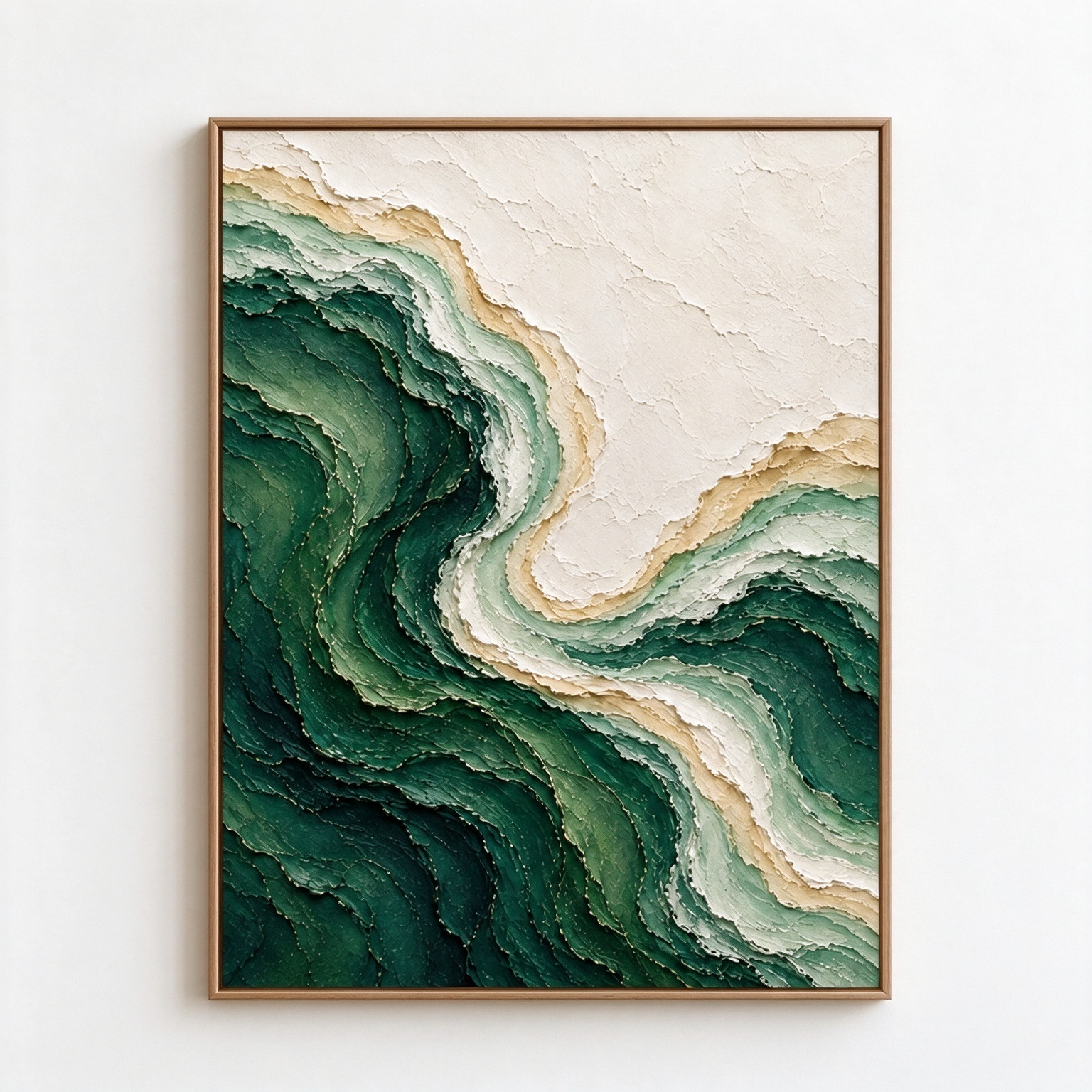 Large 3D Textured Ocean Wave Canvas Wall Art – Hand-Painted Emerald Green & Sand Impasto Oil Painting, Coastal Abstract Palette Knife Art for Living Room & Bedroom Decor TEXVAS | Textured Canvas Art