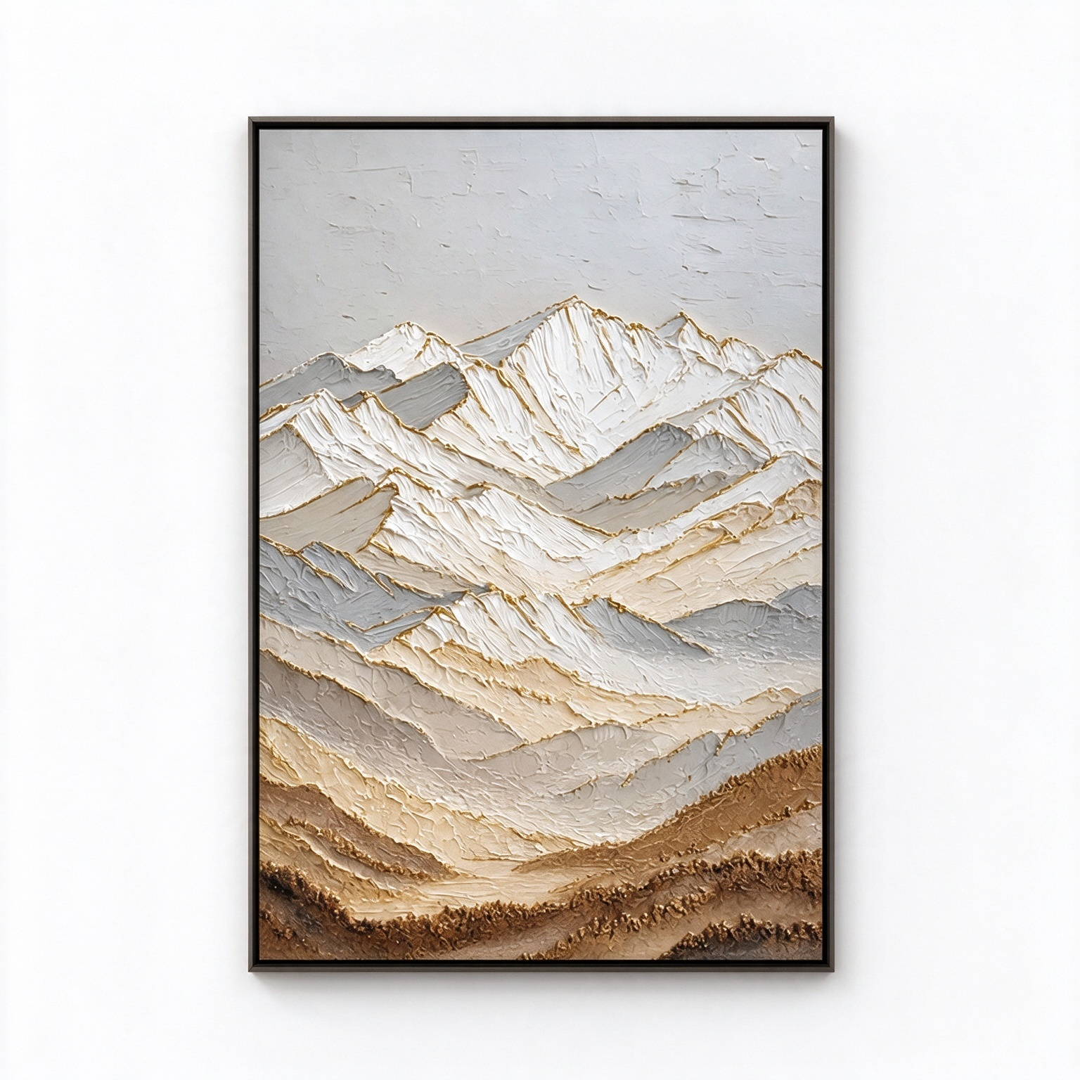 Large 3D Textured Mountain Canvas Wall Art – Hand-Painted Snow Mountain Impasto Oil Painting, Modern Neutral & Gold Leaf Palette Knife Landscape Art for Living Room, Bedroom & Office Decor TEXVAS | Textured Canvas Art