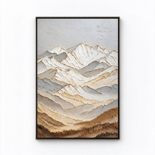 Large 3D Textured Mountain Canvas Wall Art – Hand-Painted Snow Mountain Impasto Oil Painting, Modern Neutral & Gold Leaf Palette Knife Landscape Art for Living Room, Bedroom & Office Decor TEXVAS | Textured Canvas Art