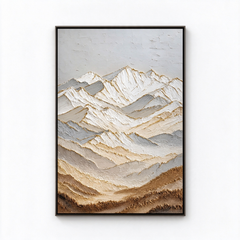 Large 3D Textured Mountain Canvas Wall Art – Hand-Painted Snow Mountain Impasto Oil Painting, Modern Neutral & Gold Leaf Palette Knife Landscape Art for Living Room, Bedroom & Office Decor TEXVAS | Textured Canvas Art