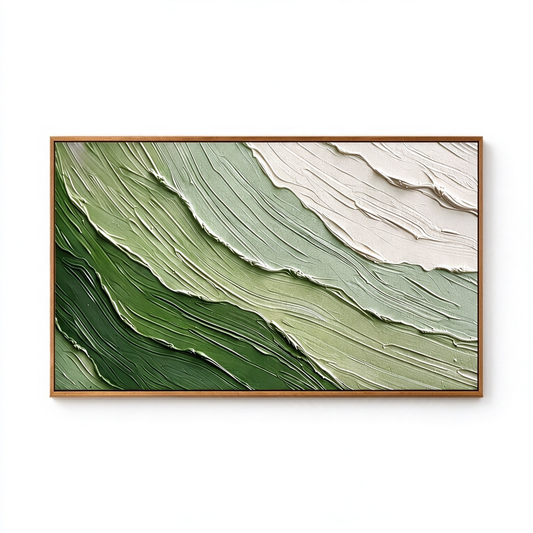 Large Horizontal 3D Textured Green Canvas Wall Art – Hand-Painted Sage Green & Beige Wave Impasto Oil Painting, Wabi-Sabi Modern Organic Palette Knife Art for Living Room Over Sofa & Bedroom Decor TEXVAS | Textured Canvas Art