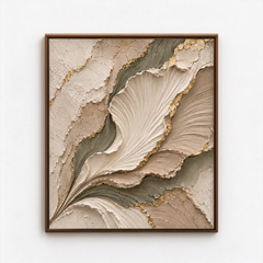 Botanical Elegance – Hand-Painted 3D Sage Green & Gold Leaf Sculpted Petal Relief Canvas Wall Art | Vertical Modern Organic Framed Artwork TEXVAS | Textured Canvas Art