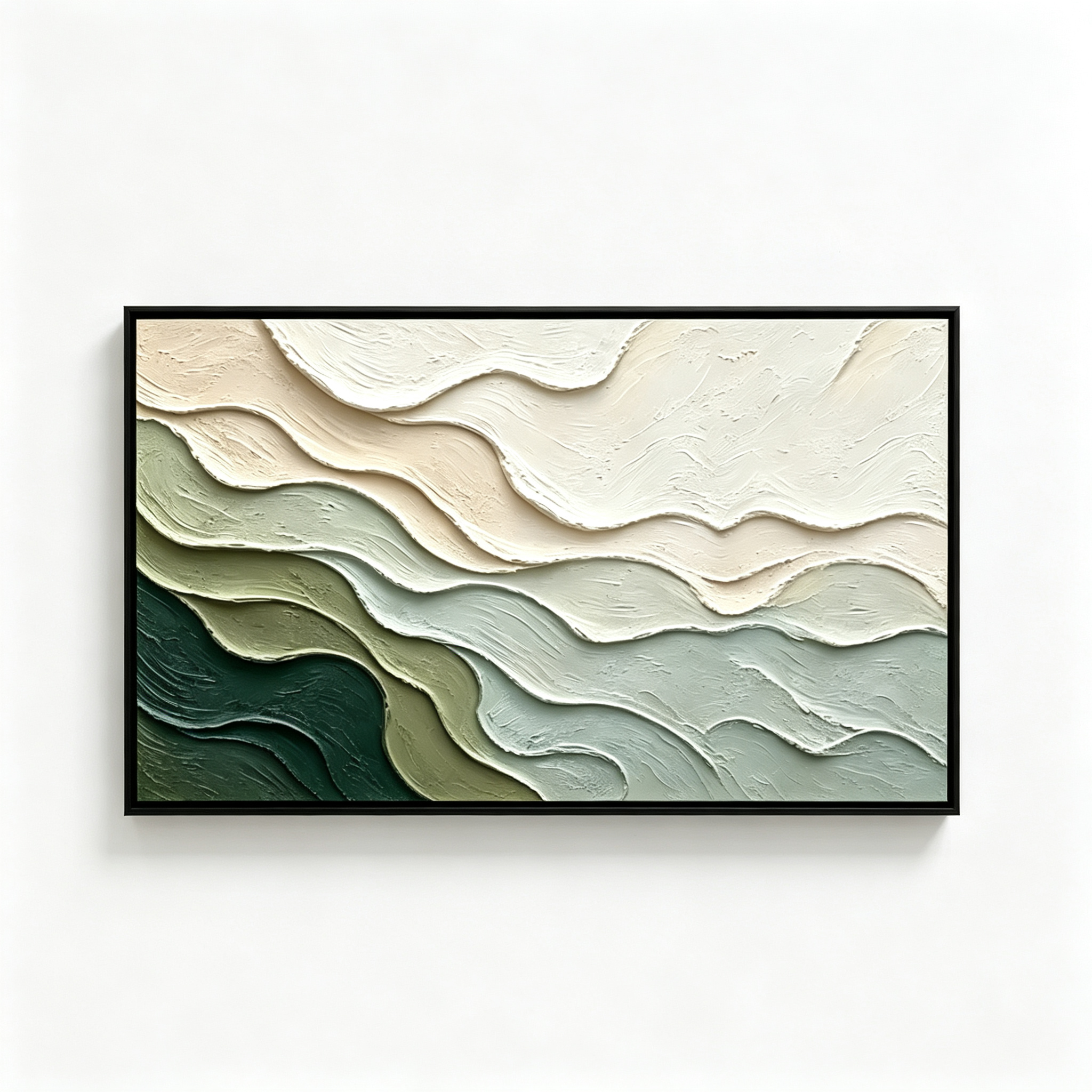 Emerald Wave - Minimalist 3D Textured Impasto Oil Painting on Canvas TEXVAS | 100% Hand-Painted Textured & Impasto Wall Art