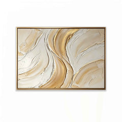 Golden Veins – Hand-Painted 3D Gold Leaf & Cream Textured Canvas Wall Art | Minimalist Luxury Framed Artwork TEXVAS | Textured Canvas Art