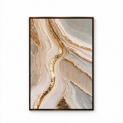 Luxury Gold Leaf & Geode Textured Wall Art – Abstract Cream 3D Impasto Canvas Art for Living Room, Modern Wabi-Sabi Wall Decor TEXVAS | Textured Canvas Art
