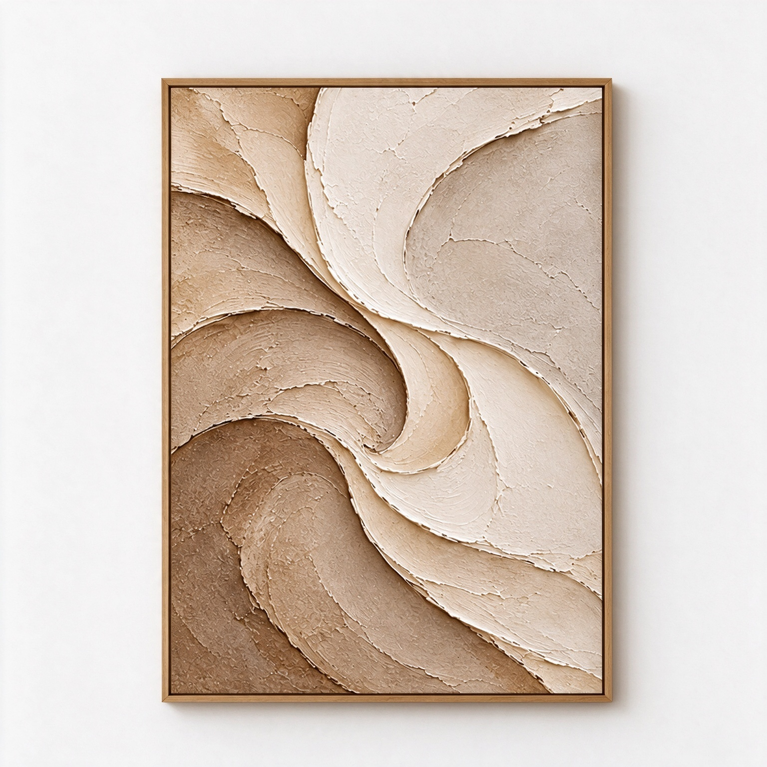 Large Vertical 3D Textured Neutral Canvas Wall Art – Hand-Painted Cream & Earth Tone Swirl Wave Plaster Oil Painting, Modern Wabi-Sabi Sand Dune Petal Palette Knife Art for Entryway & Bedroom Decor TEXVAS | Textured Canvas Art