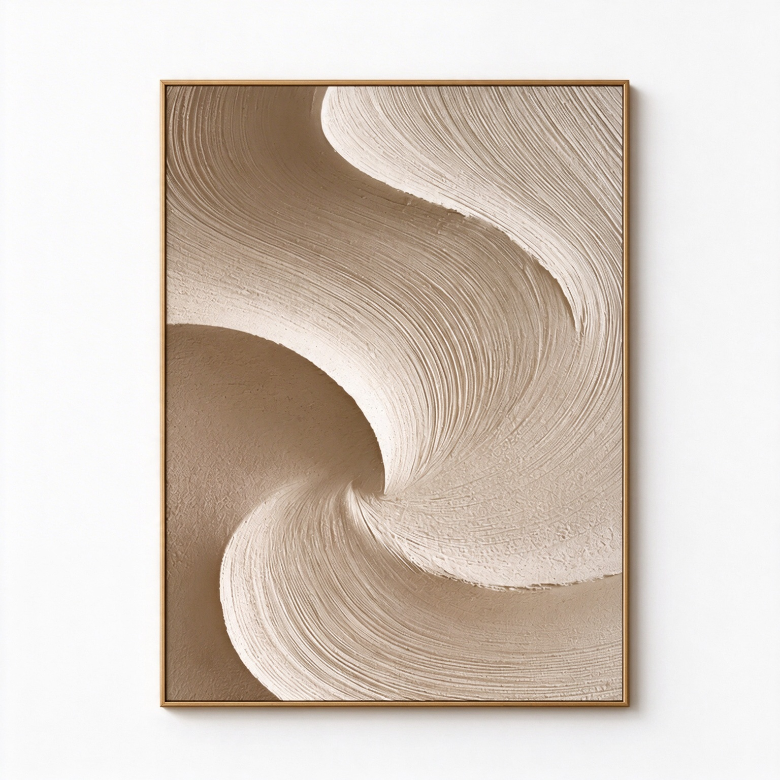 Large Vertical 3D Textured Neutral Canvas Wall Art – Hand-Painted Beige & Taupe Swirl Wave Plaster Oil Painting, Modern Wabi-Sabi Curved Combed Texture Palette Knife Art for Entryway & Bedroom Decor TEXVAS | Textured Canvas Art