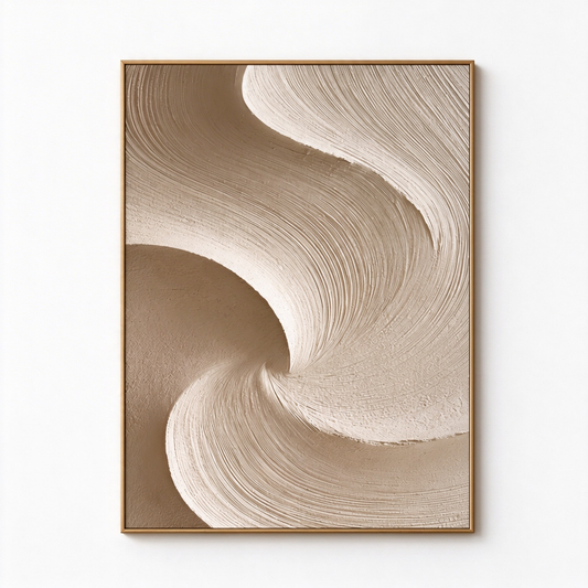 Large Vertical 3D Textured Neutral Canvas Wall Art – Hand-Painted Beige & Taupe Swirl Wave Plaster Oil Painting, Modern Wabi-Sabi Curved Combed Texture Palette Knife Art for Entryway & Bedroom Decor TEXVAS | Textured Canvas Art