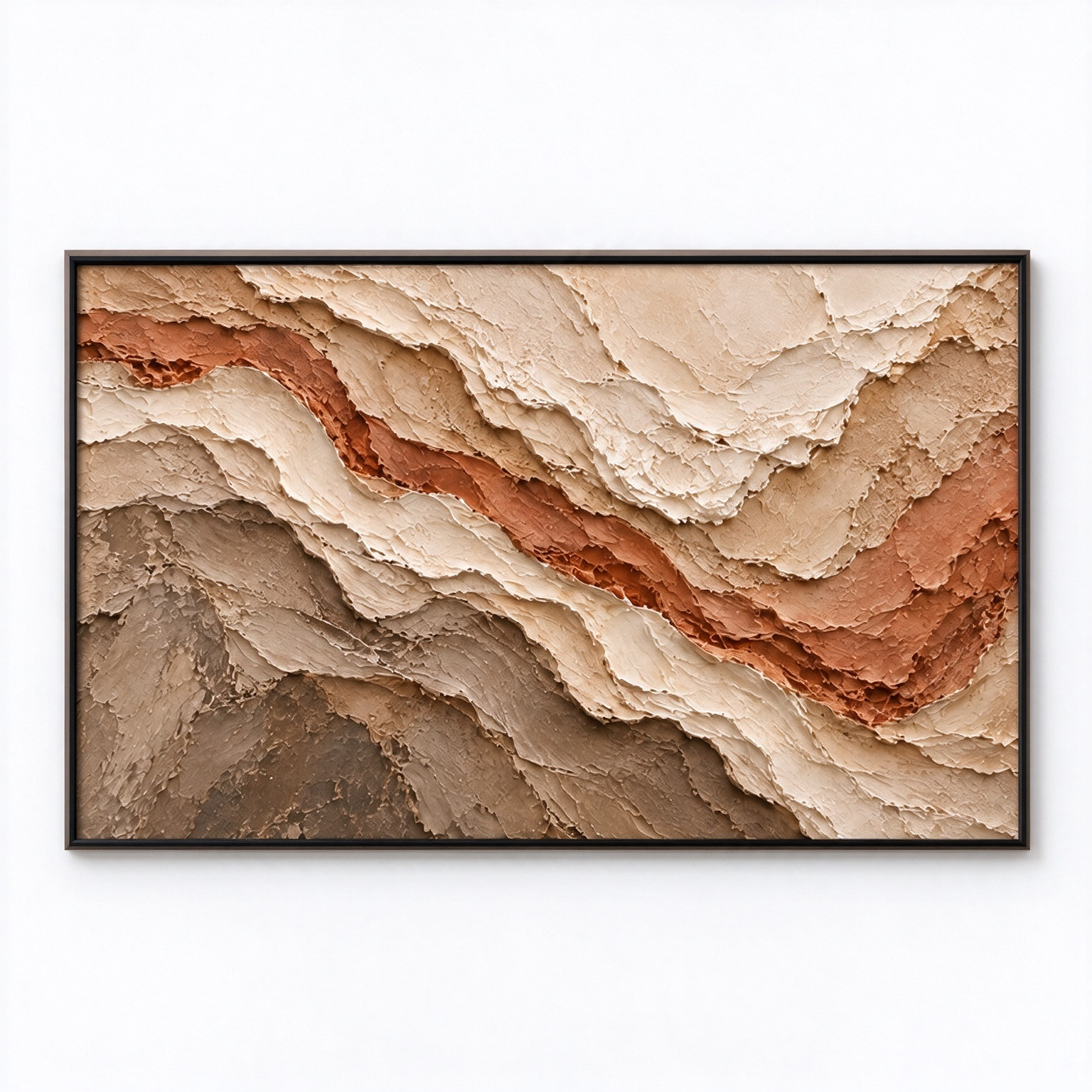 Large Horizontal 3D Textured Canyon Canvas Wall Art – Hand-Painted Earthy Terracotta & Beige Impasto Oil Painting, Wabi-Sabi Desert Wave Palette Knife Art for Living Room Over Sofa & Bedroom Decor TEXVAS | Textured Canvas Art