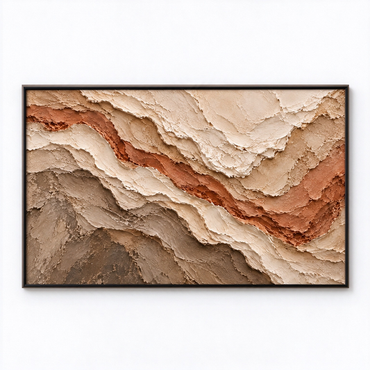 Large Horizontal 3D Textured Canyon Canvas Wall Art – Hand-Painted Earthy Terracotta & Beige Impasto Oil Painting, Wabi-Sabi Desert Wave Palette Knife Art for Living Room Over Sofa & Bedroom Decor TEXVAS | Textured Canvas Art