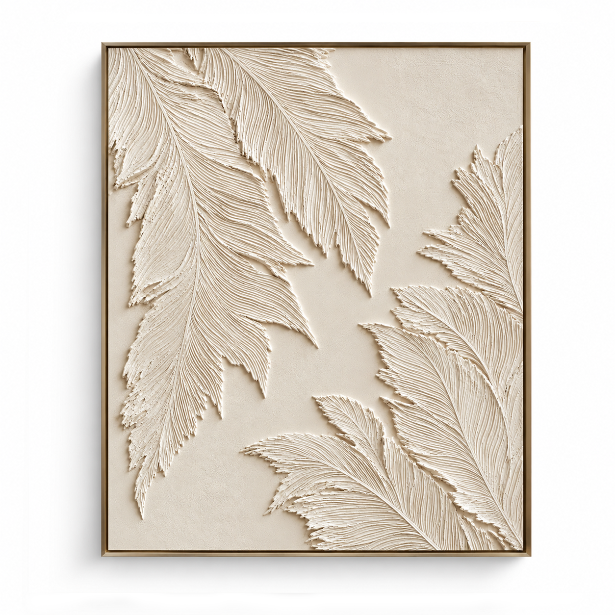Large Vertical 3D Textured Cream Canvas Wall Art – Hand-Painted White Palm Leaf Plaster Relief Oil Painting, Modern Wabi-Sabi Botanical Impasto Artwork for Entryway & Bedroom Decor TEXVAS | Textured Canvas Art