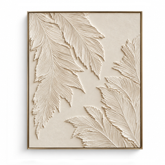 Large Vertical 3D Textured Cream Canvas Wall Art – Hand-Painted White Palm Leaf Plaster Relief Oil Painting, Modern Wabi-Sabi Botanical Impasto Artwork for Entryway & Bedroom Decor TEXVAS | Textured Canvas Art