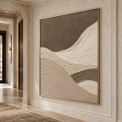 Silent Dunes – Hand-Painted 3D Mocha & Cream Wave Textured Canvas Wall Art | Vertical Wabi-Sabi Framed Artwork TEXVAS | Textured Canvas Art