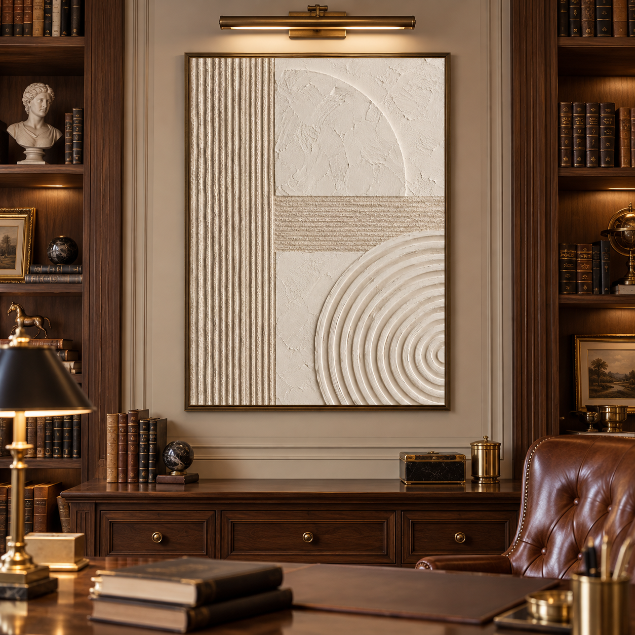 Geometric Balance – Hand-Painted 3D Beige & Ivory Geometric Relief Textured Canvas Wall Art | Vertical Minimalist Wabi-Sabi Framed Artwork TEXVAS | Textured Canvas Art