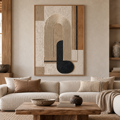 Arch & Silhouette – Hand-Painted 3D Neutral & Black Geometric Arch Relief Canvas Wall Art | Vertical Modern Wabi-Sabi Framed Artwork TEXVAS | Textured Canvas Art