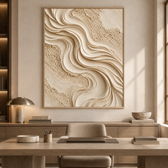 Large Vertical 3D Textured Minimalist Canvas Wall Art – Hand-Painted Cream Wave & Travertine Plaster Relief Oil Painting, Modern Wabi-Sabi Sand Dune Impasto Artwork for Entryway & Bedroom Decor TEXVAS | Textured Canvas Art