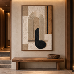 Arch & Silhouette – Hand-Painted 3D Neutral & Black Geometric Arch Relief Canvas Wall Art | Vertical Modern Wabi-Sabi Framed Artwork TEXVAS | Textured Canvas Art