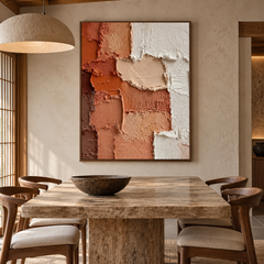 Earthy Layers – Hand-Painted 3D Terracotta & Cream Heavy Impasto Textured Canvas Wall Art | Vertical Wabi-Sabi Framed Artwork TEXVAS | Textured Canvas Art