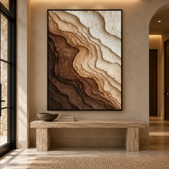 Large Vertical 3D Textured Brown and Beige Canvas Wall Art – Hand-Painted Earthy Canyon Strata Plaster Oil Painting, Modern Wabi-Sabi Gradient Impasto Artwork for Entryway & Bedroom Decor TEXVAS | Textured Canvas Art